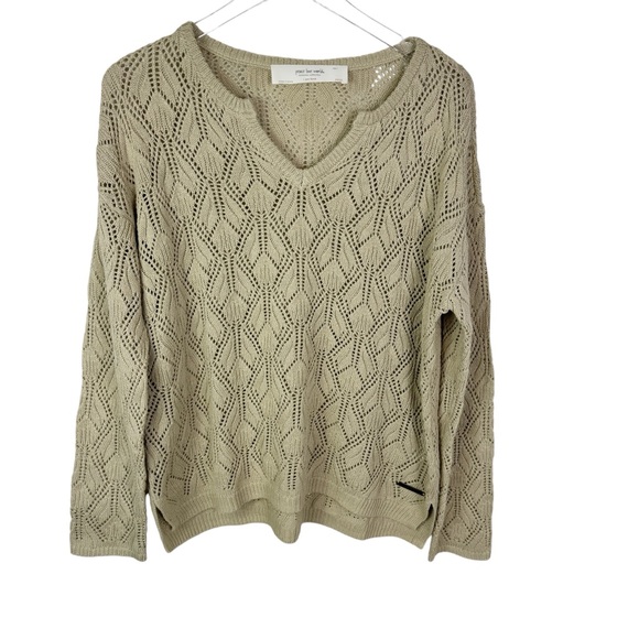 Peace Love World Boheme Open Stitch Sweater Color Oat Relaxed Soft Women's Small - Picture 5 of 11